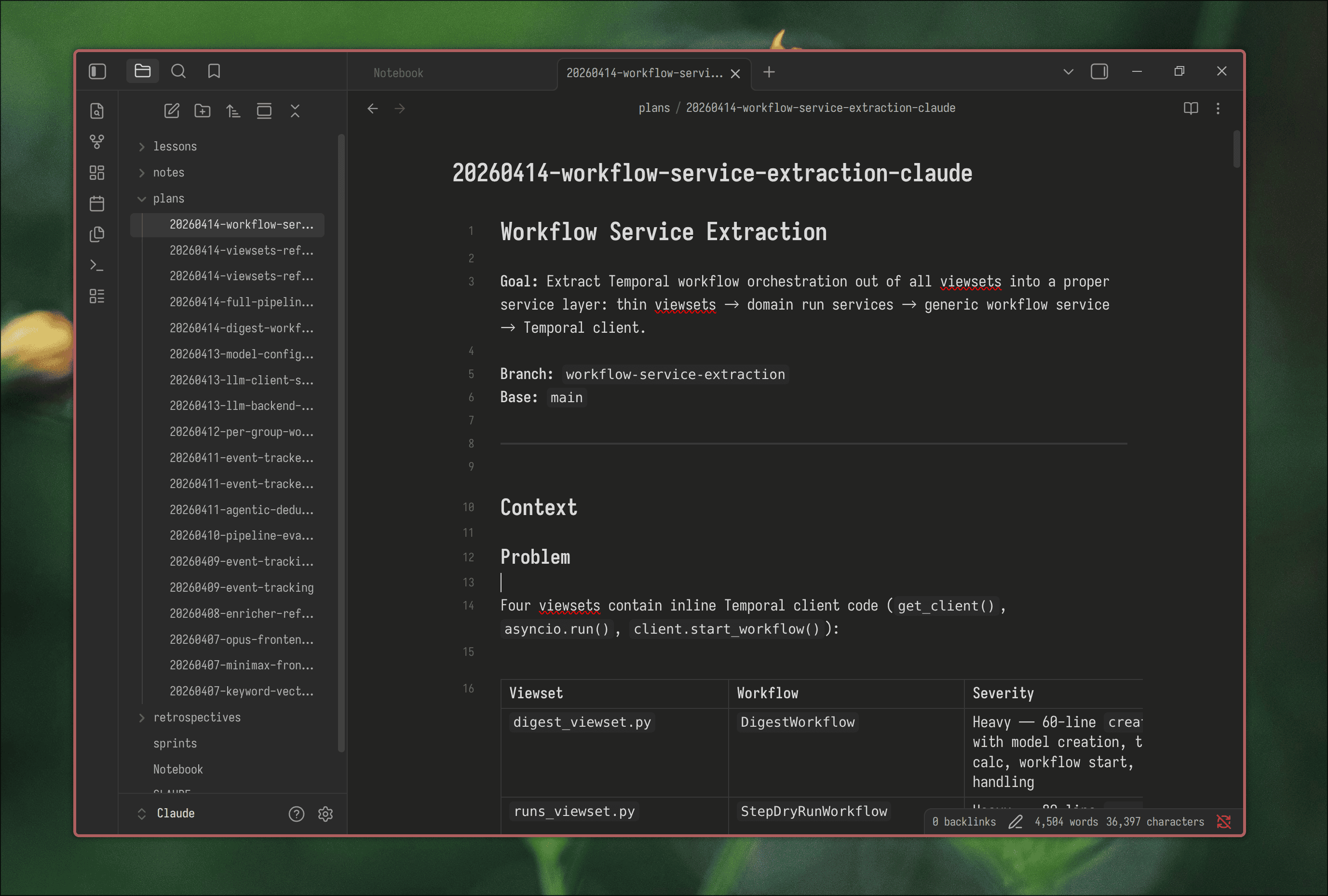 ~/Claude directory in Obsidian: plans, retrospectives, lessons, and sprints as interlinked markdown